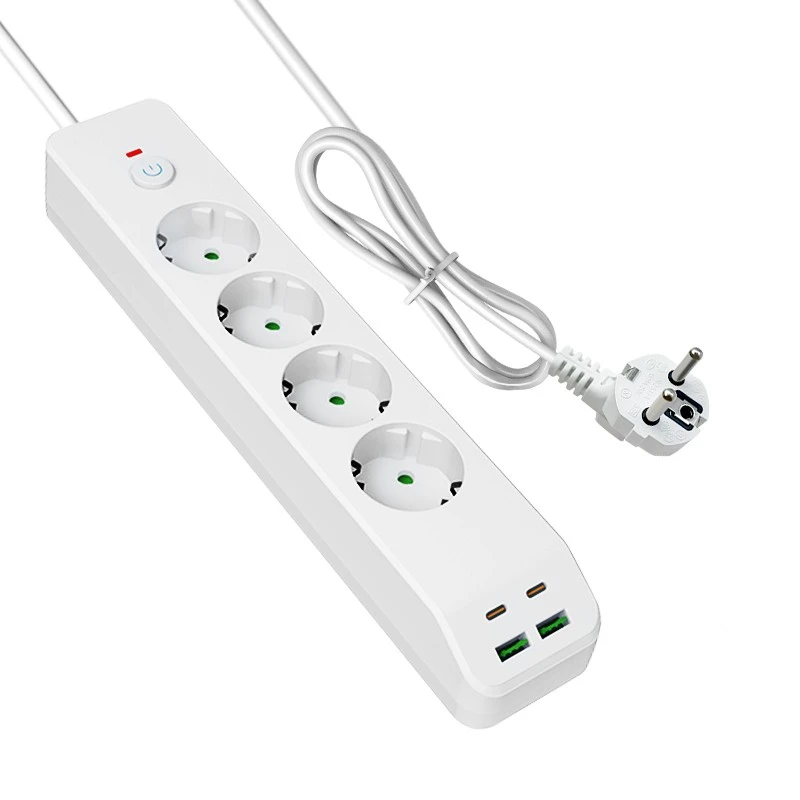 4 AC ve 4 USB'li Hızlı Şarjlı AB Güç Kablosu