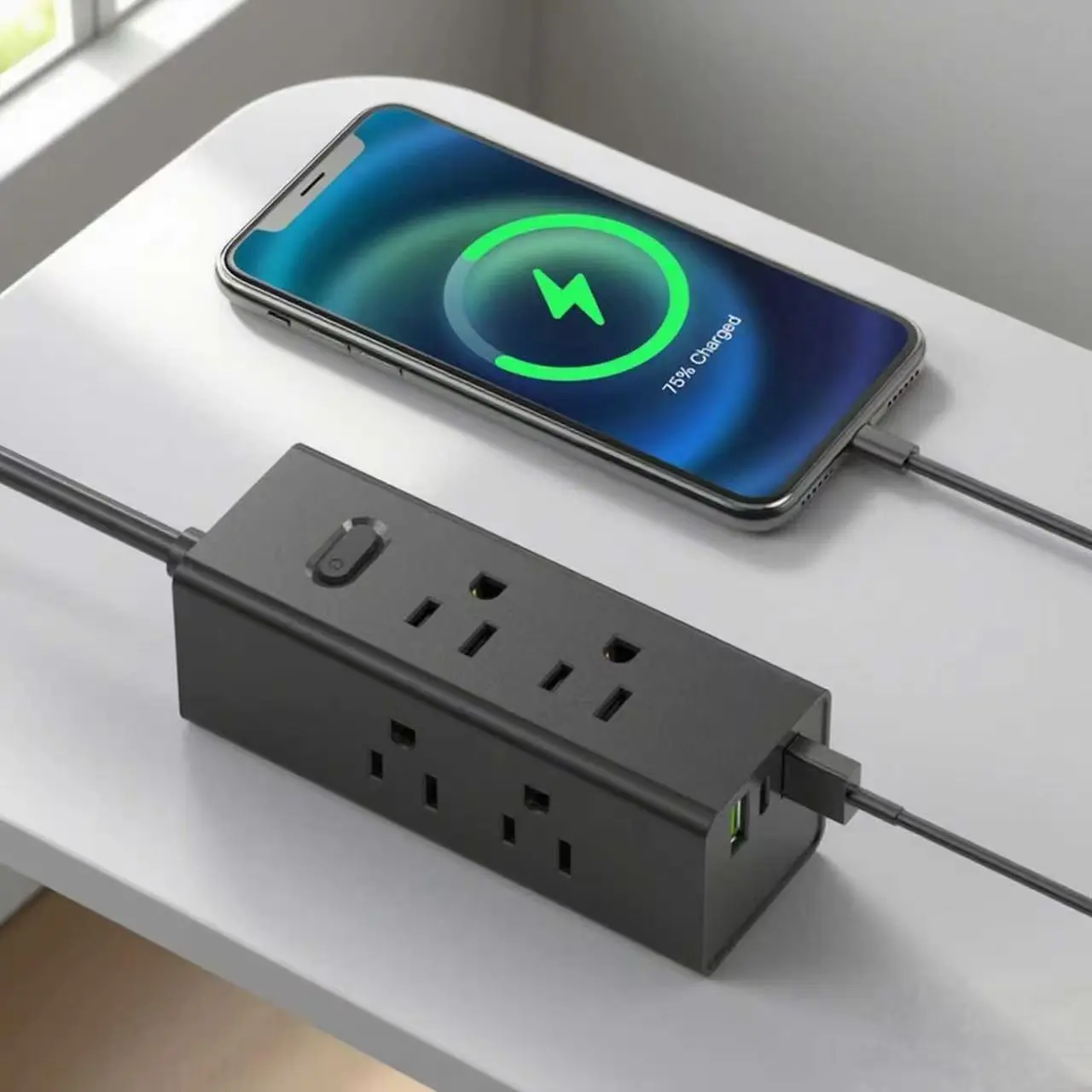 ABD Güç Şeridi, USB Düz Fişli Uzatma Kablosu Seyahat Güç Şeridi